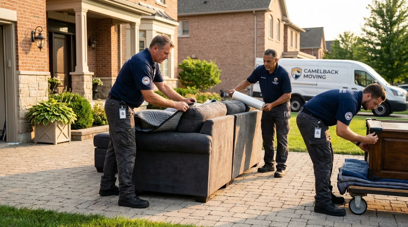 Large estate moving crew wrapping furniture in Tupper Lake, NY
